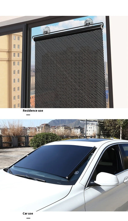Punch-free window sun protection shutter in black dots and silver laser options, sizes from 40x60cm to 58x125cm