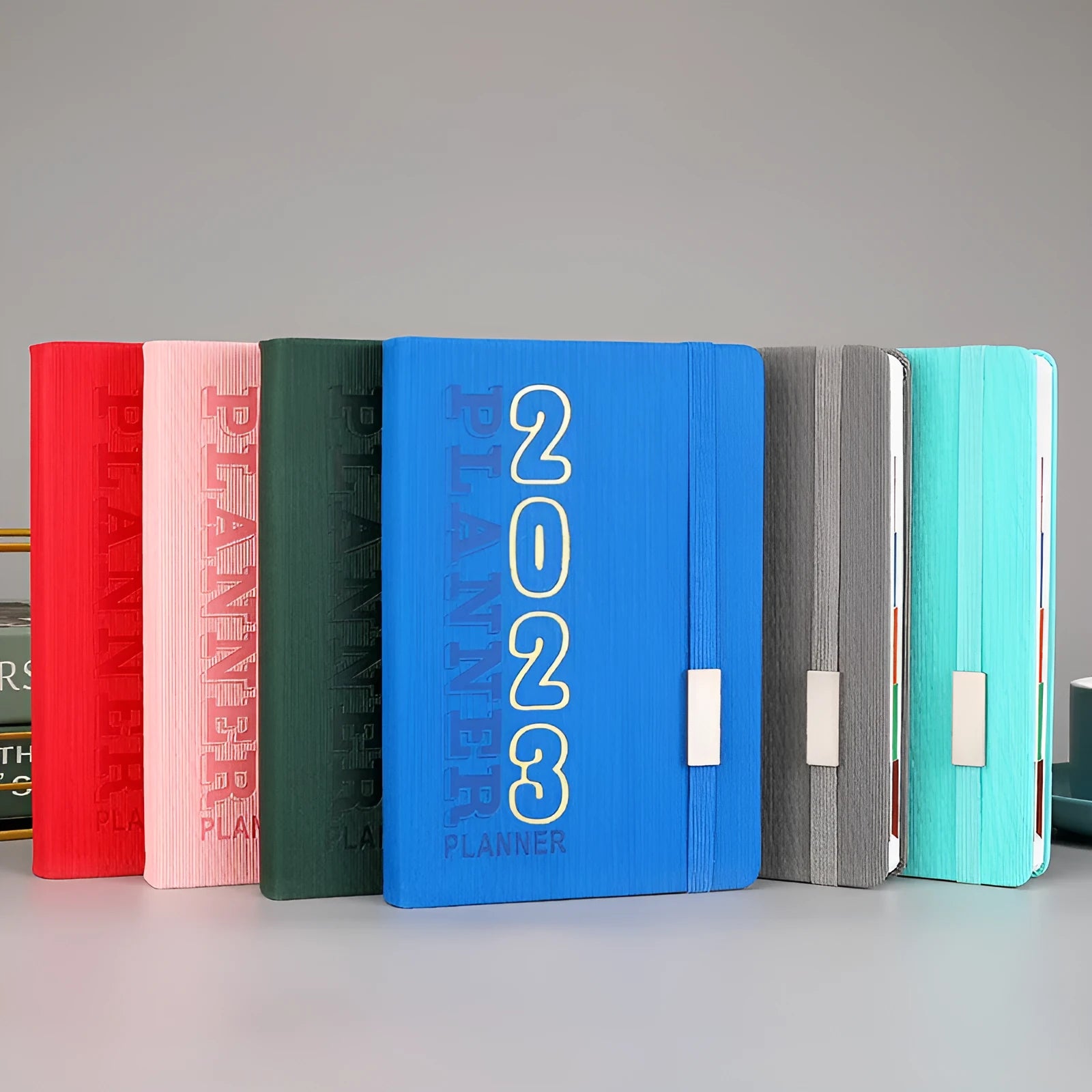 Creative student almanac calendar with imitation leather cover showing monthly design variety