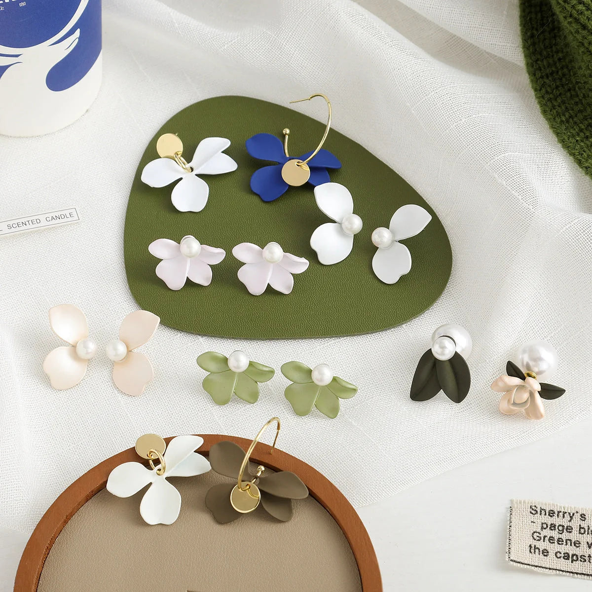 Sterling silver needle Mori style fresh flower stud earrings in various colours