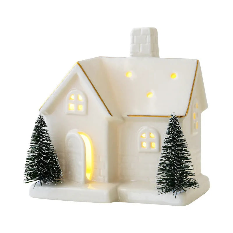 Creative ceramic Christmas tree house ornament in European villa style with open door design