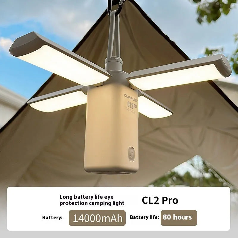 White and green rechargeable LED campsite lamp with built-in battery for outdoor use