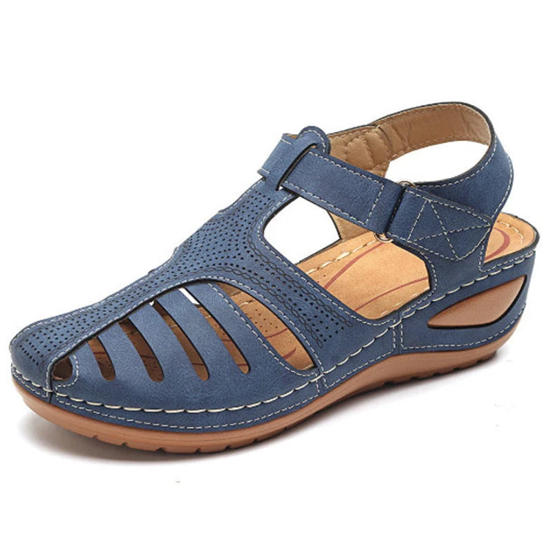 Women's Plus Size Retro Sandals with round toe and buckle design in various colours