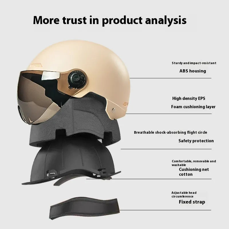 Electric bicycle helmet ABS hard shell adult commuter four seasons universal with visor in cream white