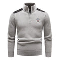 Men's beige velvet stand collar thick winter sweater straight cut pullover