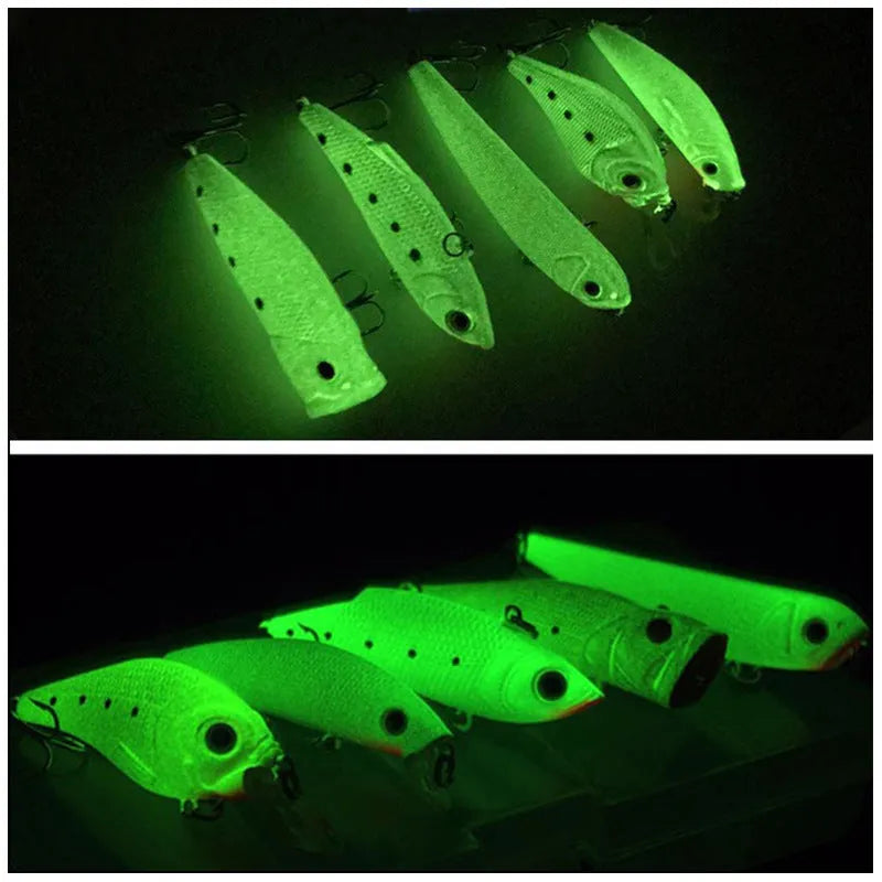 Set of five 3D fluorescent simulation luminous hard bait fishing lures