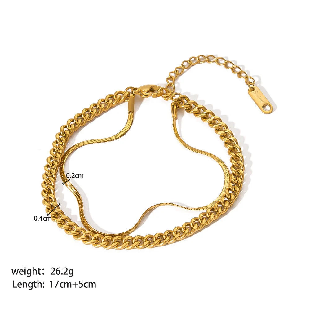Stainless steel ornament bracelet with real gold treatment in various colours