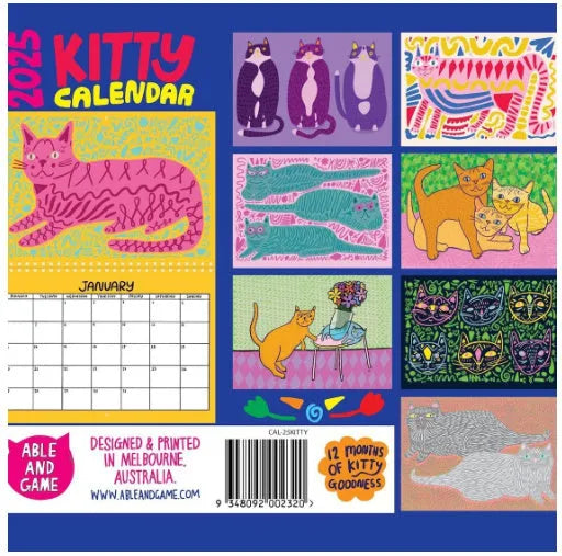 A3 size cat-themed wall calendar for 2024 or 2025 year planning.