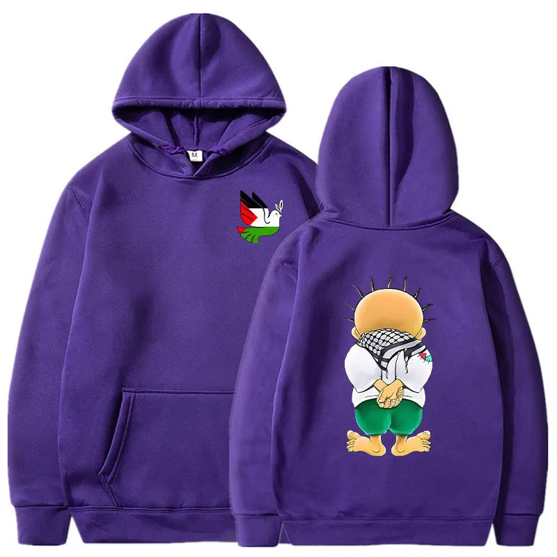 Peace Dove men's retro graphic printed polyester hoodie sweatshirt in black and blue, front view
