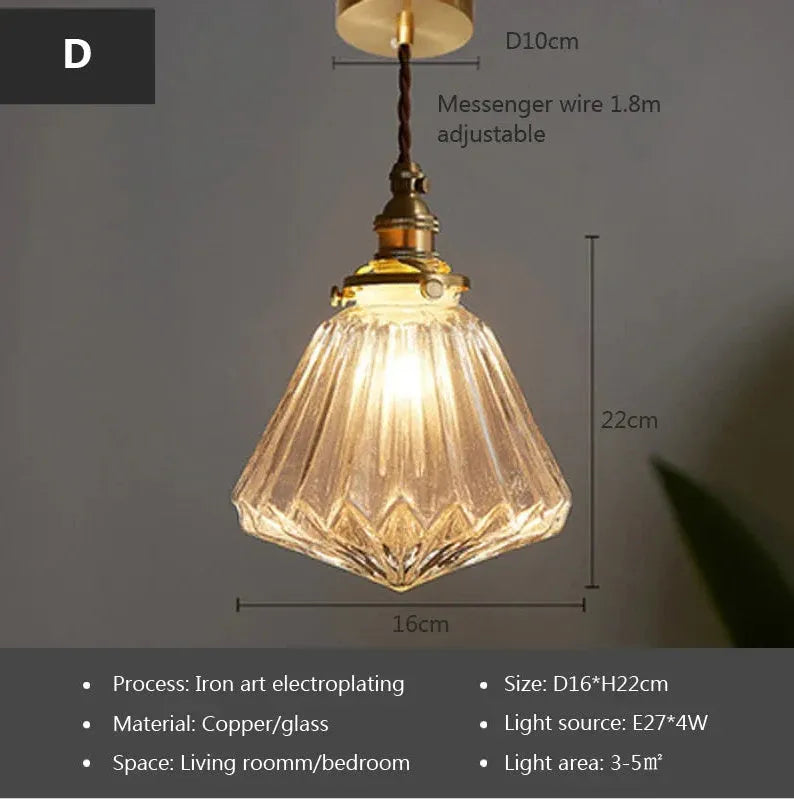 Retro style brass and glass ball chandelier with compact dimensions on a white background.
