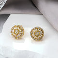 Round geometric pattern gold electroplated earrings with copper construction
