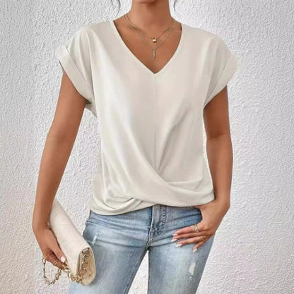 Women's summer casual short-sleeve T-shirt with unique irregular knot design in various colours