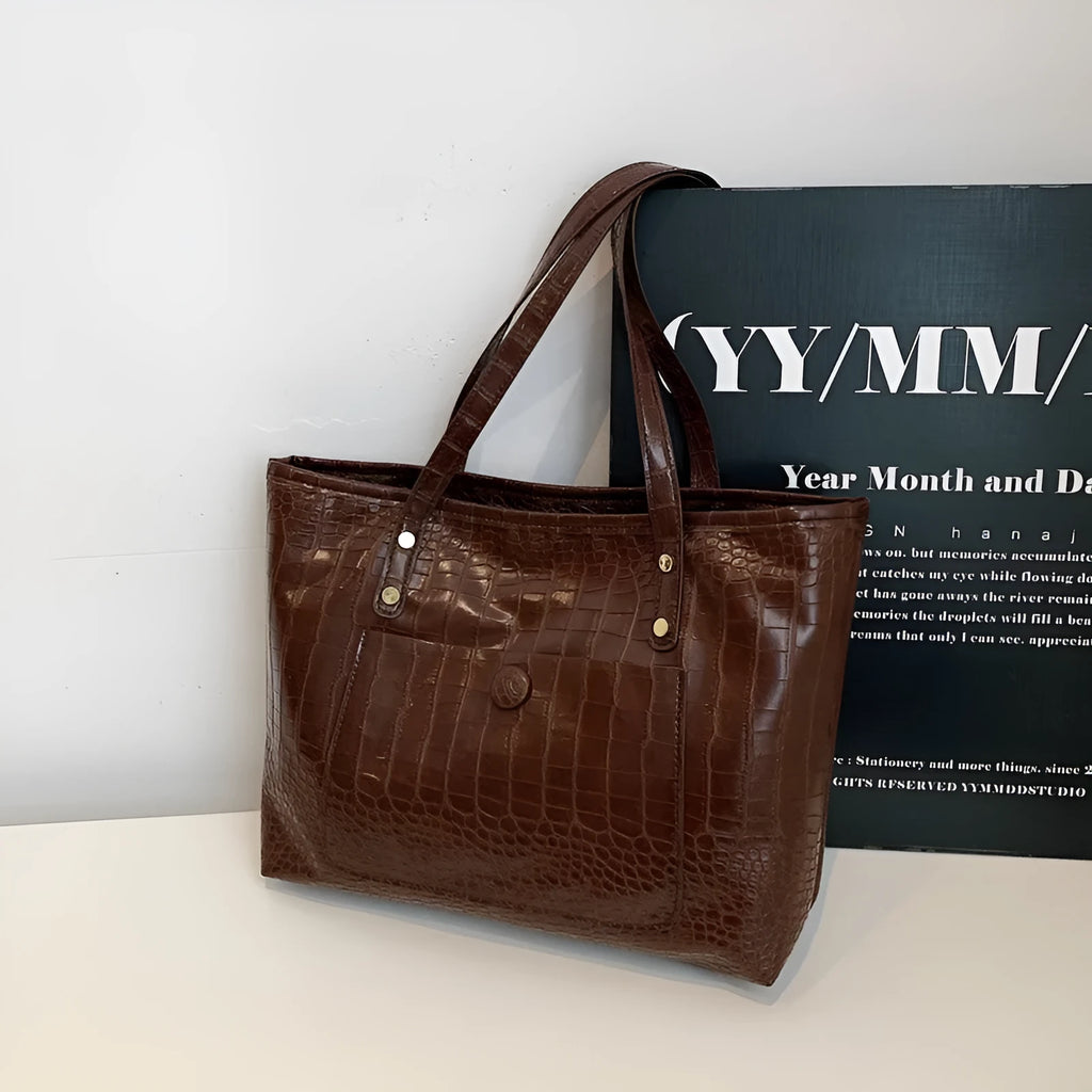Retro large capacity single-shoulder handbag in soft PU with stitching details, available in black, tan, brown, coffee colours