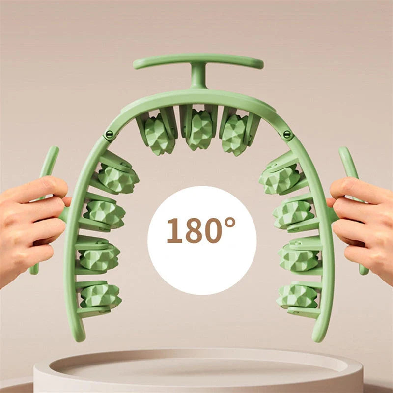 Multifunctional manual massager roller with 11 wheels for whole body relief