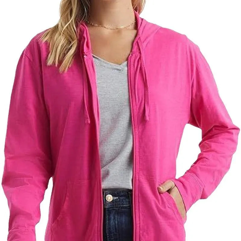 Women's solid colour loose fit pullover hoodie in dark blue, shown front view.