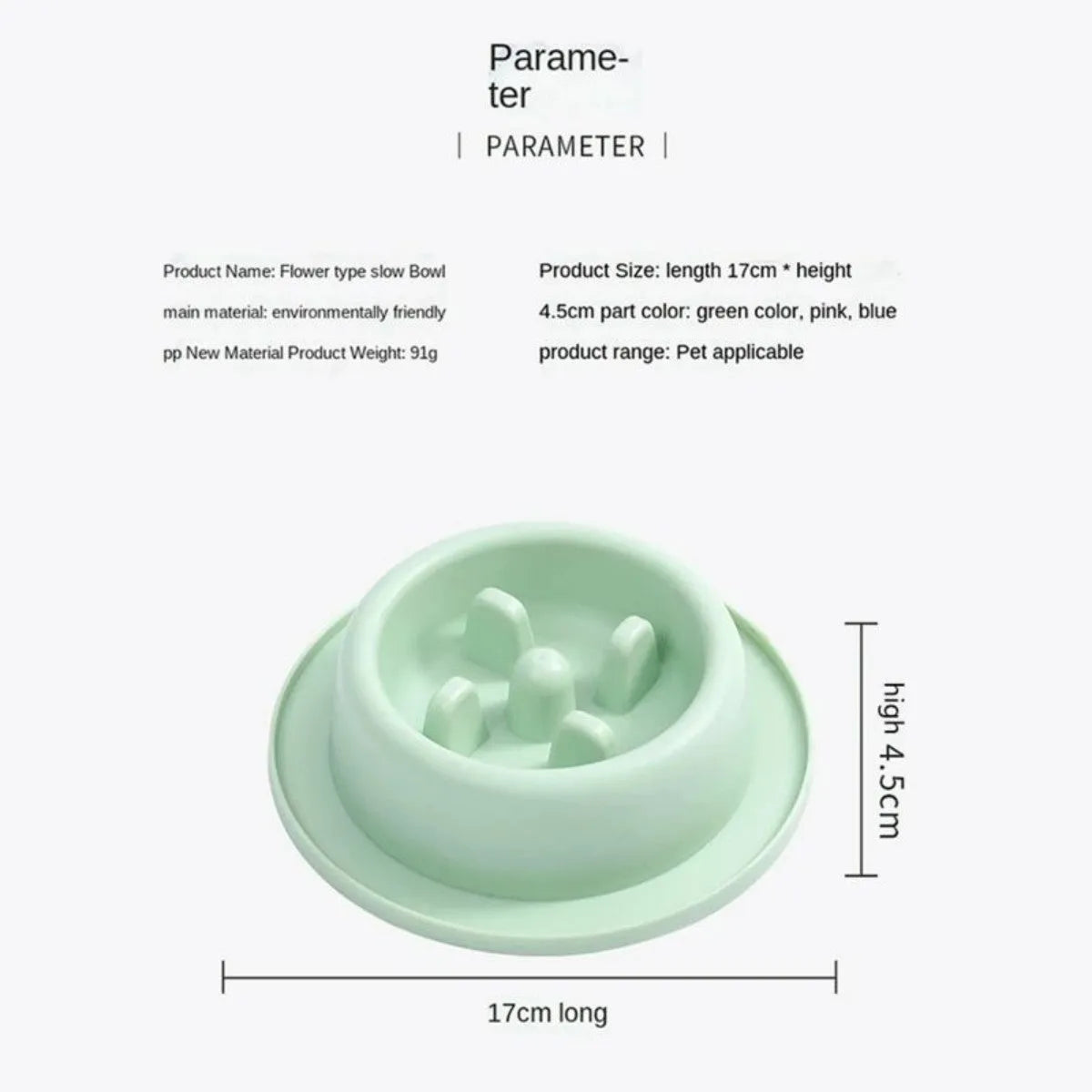 Blue PP plastic slow feeder dog bowl with maze pattern and non-slip base