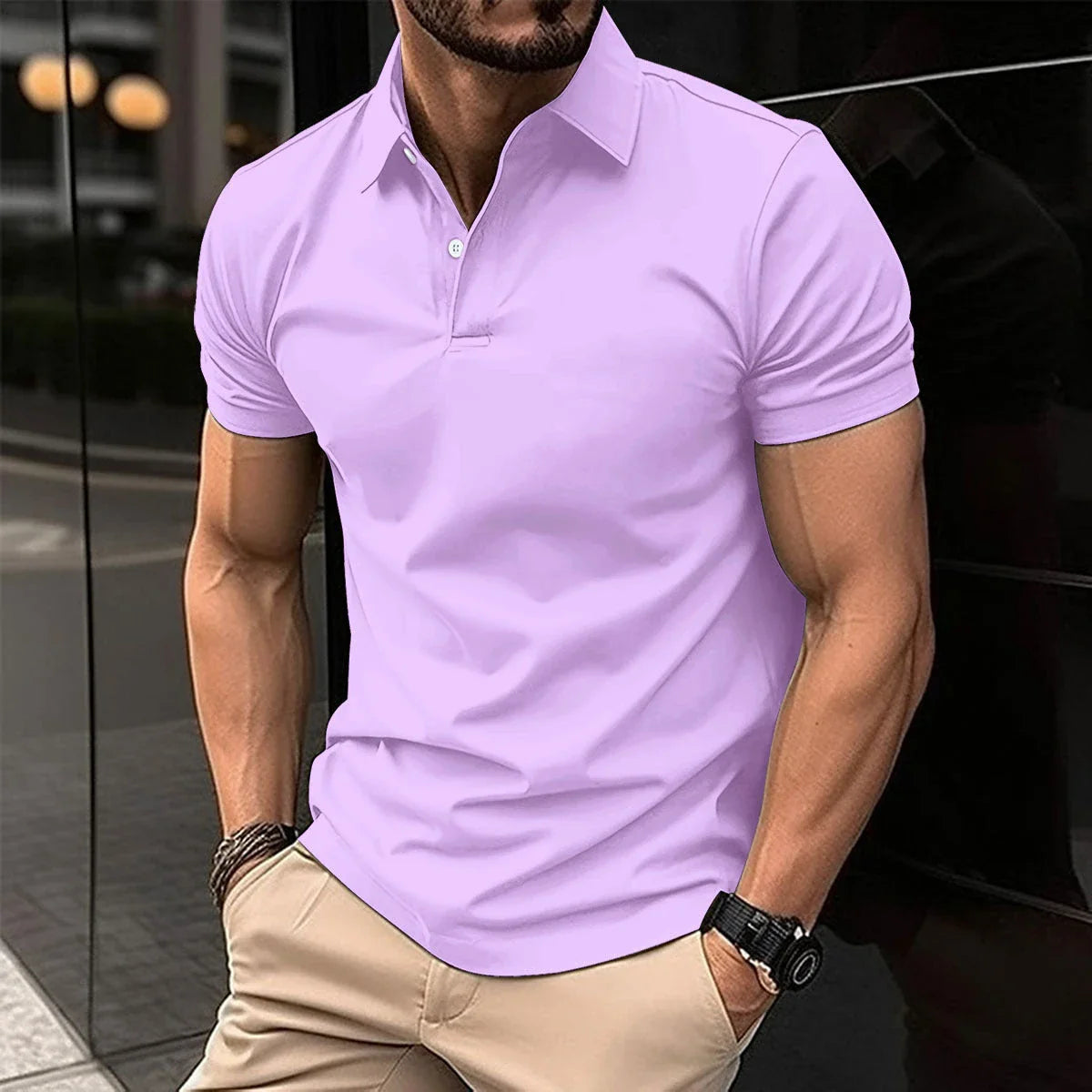 Men's short sleeve cotton polo shirt in a variety of classic colors and sizes