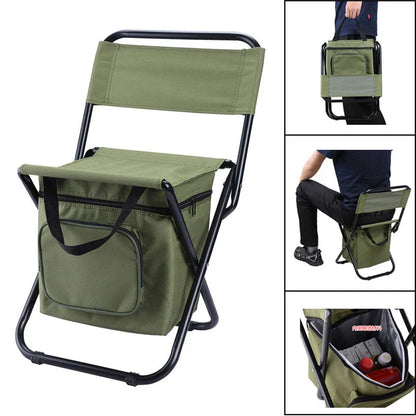 Versatile fishing chair with built-in refrigerator compartment, designed for outdoor comfort and convenience