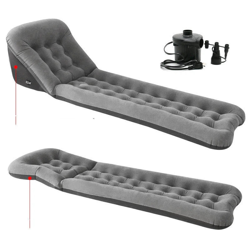 Automatic air mattress camping bed with quick inflation feature, dark blue and grey options