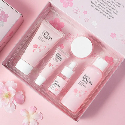 5-piece hydrating skincare set with cleansing foam, essence, eye cream, face cream, and lotion