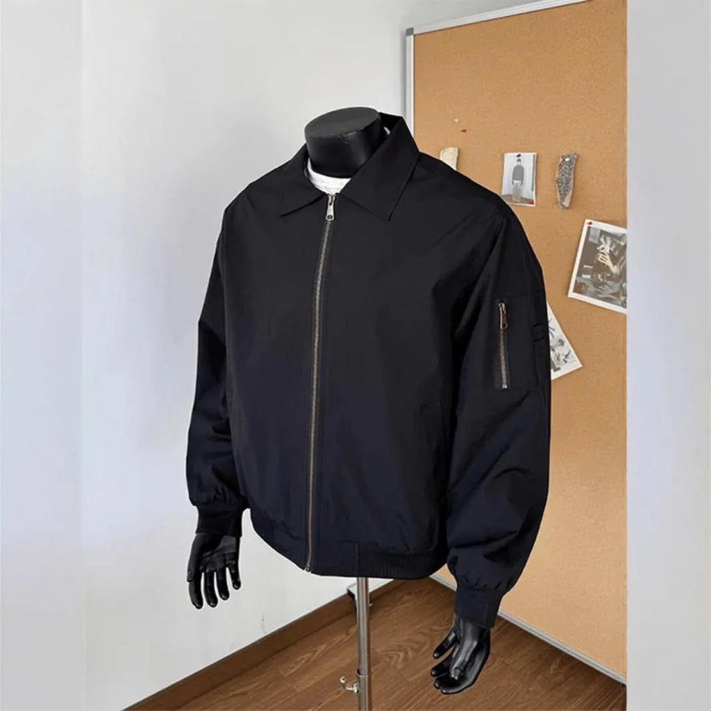 Navy blue short baseball uniform jacket for teenagers loose fit front view