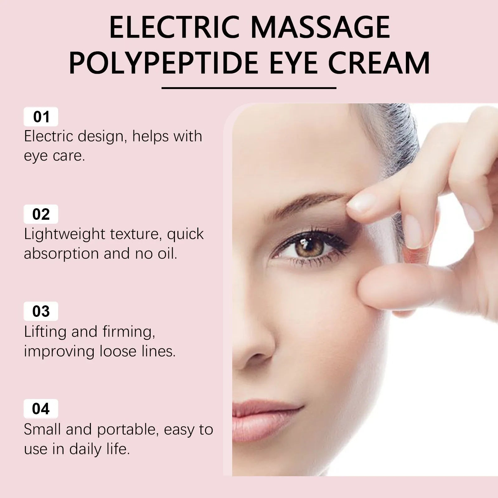Electric firming eye cream 50g jar with silver massage head on white background