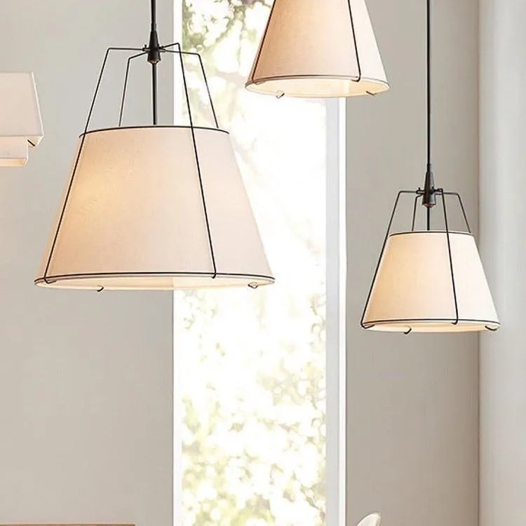 Nordic cloth-craft hanging lamp black diameter 30cm over a modern dining table