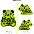 Set of three reflective magnetic car stickers featuring cat, duck, and panda designs on a vehicle window.
