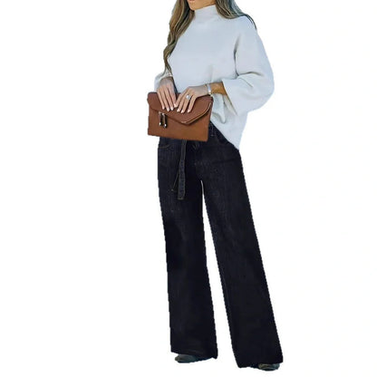 American Hot Girl Retro Wide Leg Jeans in 100% cotton denim with straight-leg design and wide openings