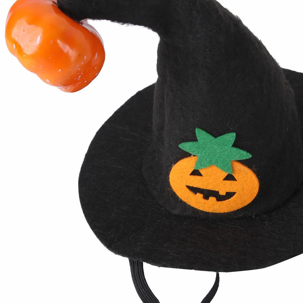 Cloth Halloween hat for cats with embossed pumpkin smiling face design