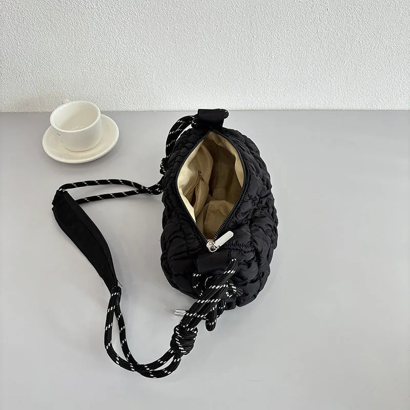 Women's soft nylon messenger bag in clouds pillow shape with rhombus pattern and crossbody strap
