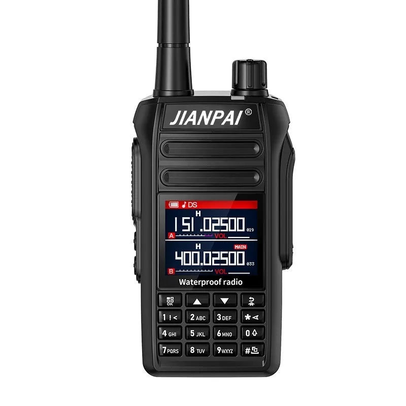 Black waterproof aviation headset with antenna and back clip showing plastic shell construction