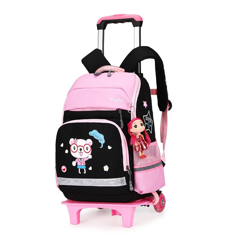 Korean detachable trolley school bag in Oxford cloth with 42cm height and black/red colour options