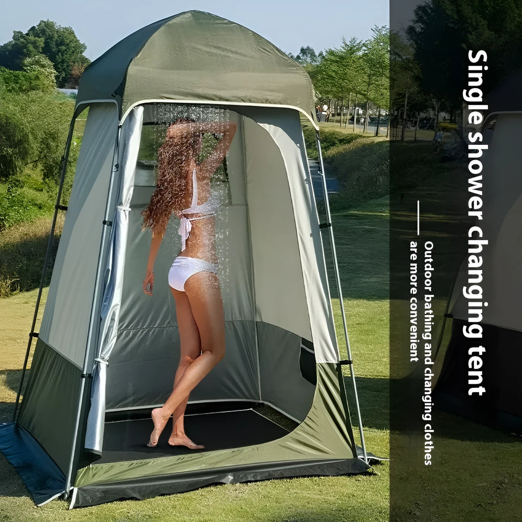 Outdoor single shower dressing camping tent in army green, unfolded size 140x140x230cm