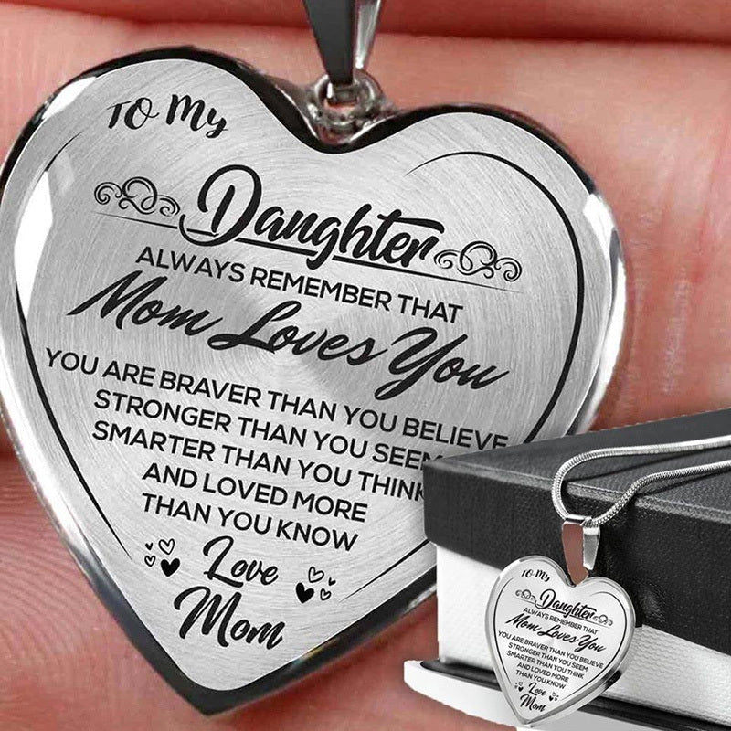 Heart-shaped epoxy necklace with inspirational message for daughters