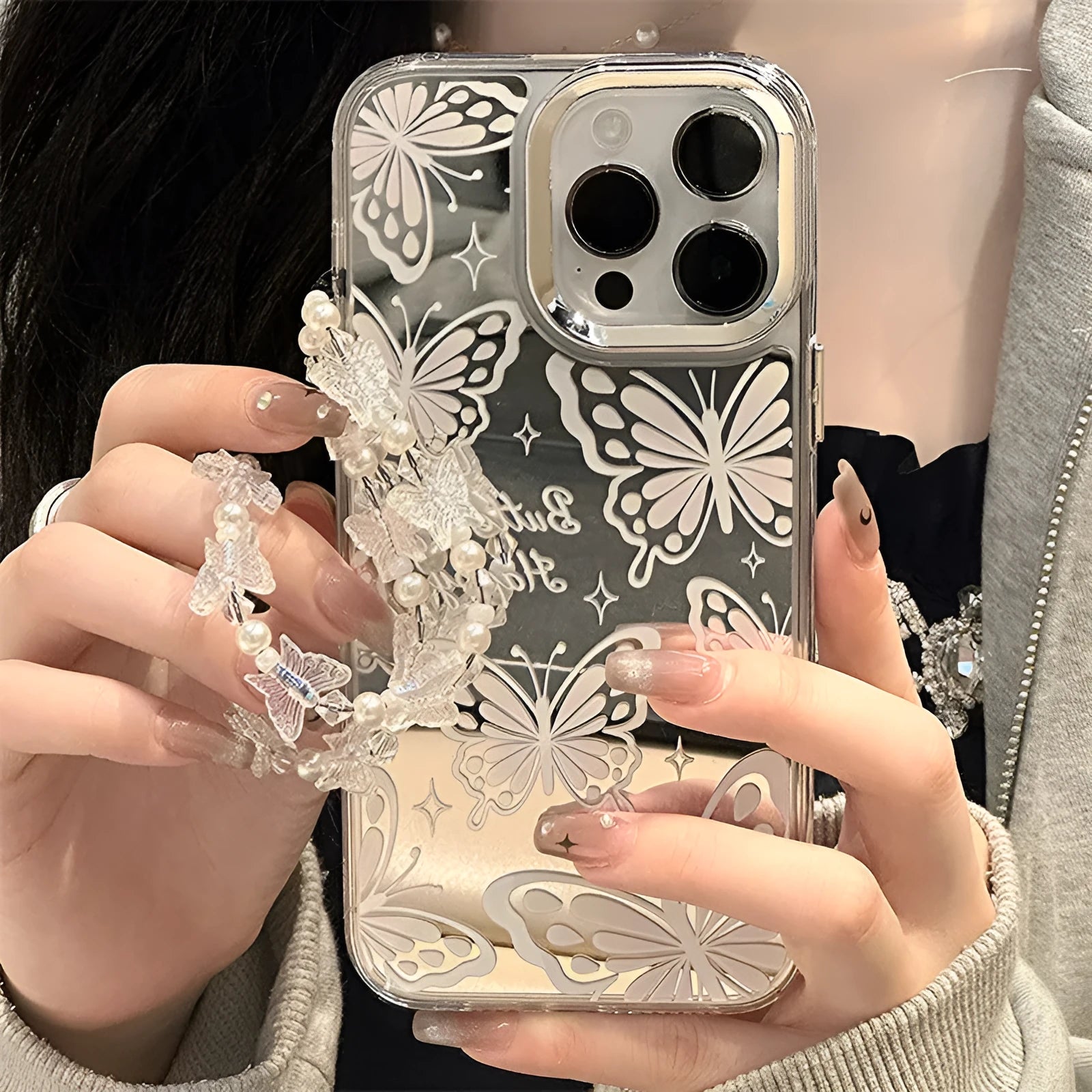 Transparent TPU iPhone case with built-in mirror feature compatible with iPhone 15 Pro Max