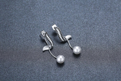 Black pearl pendant tassel earrings with copper finish, elegant women's jewelry