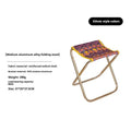 Black aluminium alloy folding camping stool in a national style, shown in folded and open positions.