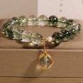 Green phantom quartz and chorite crystal bracelet for women in Japanese Korean style.