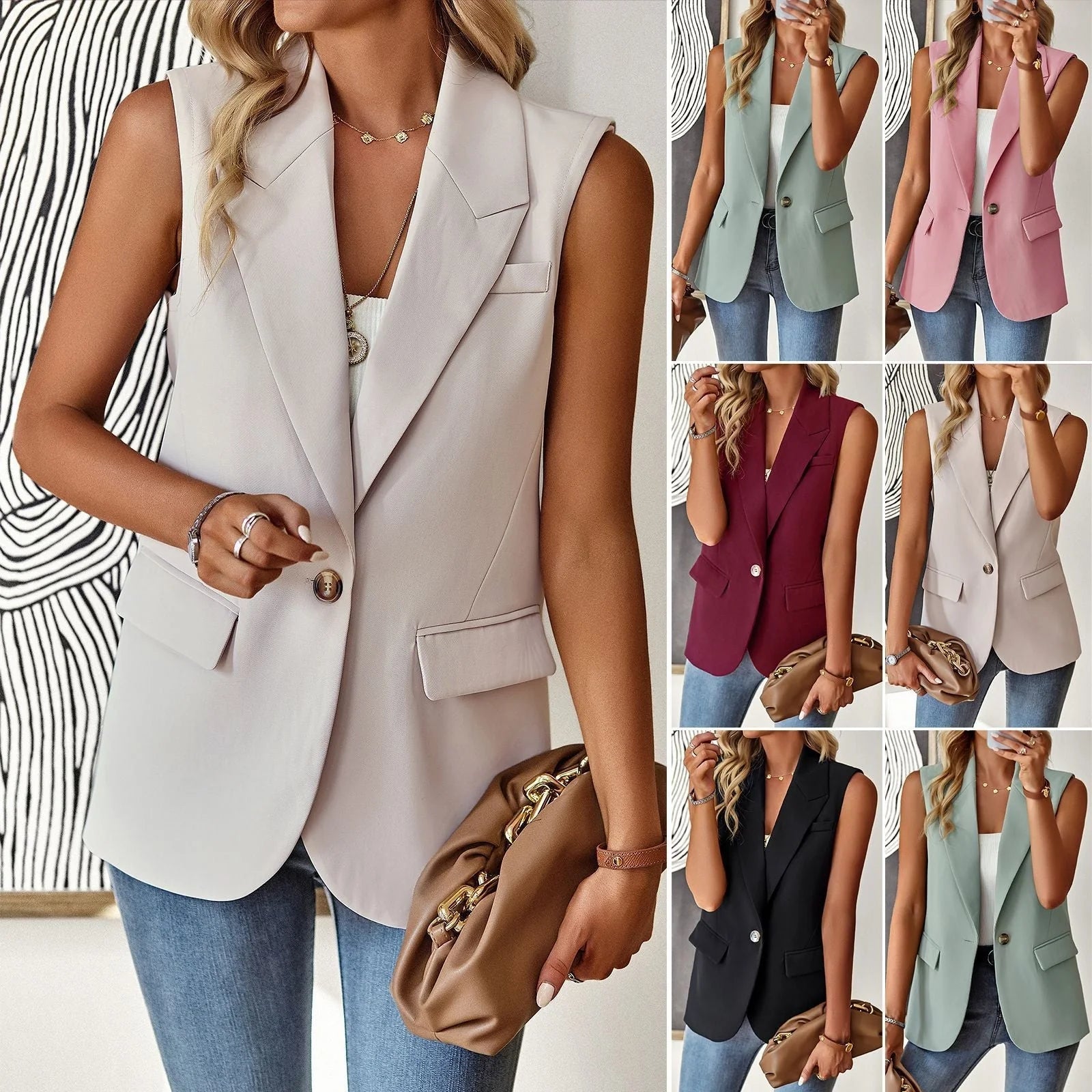 Women's loose fit sleeveless suit vest in various colours