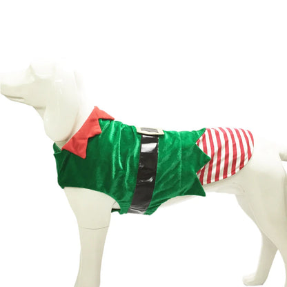 Green Elf Pet Dog Christmas Costume with adjustable fit for festive season
