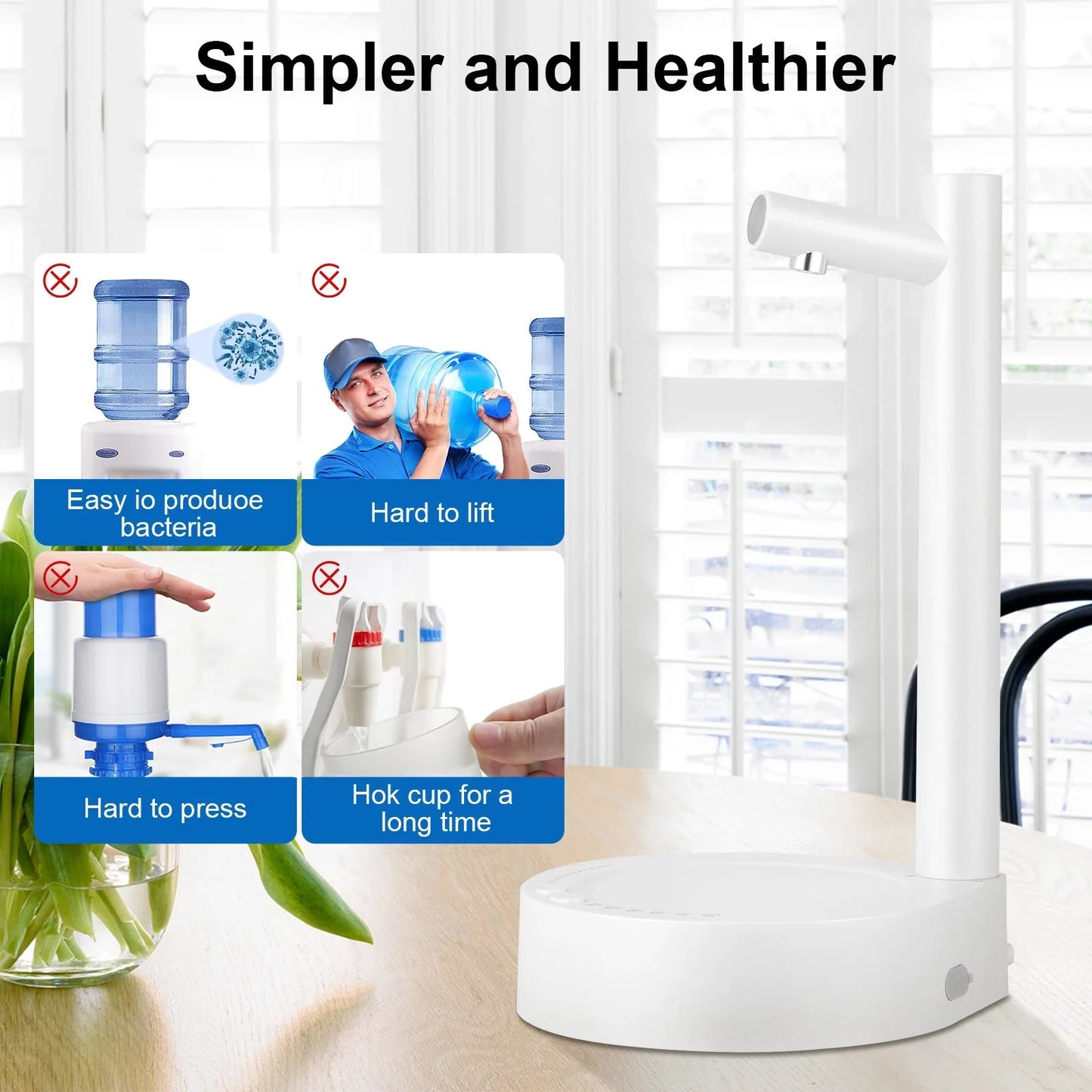 Desktop electric water pump with adjustable wireless water discharge in white