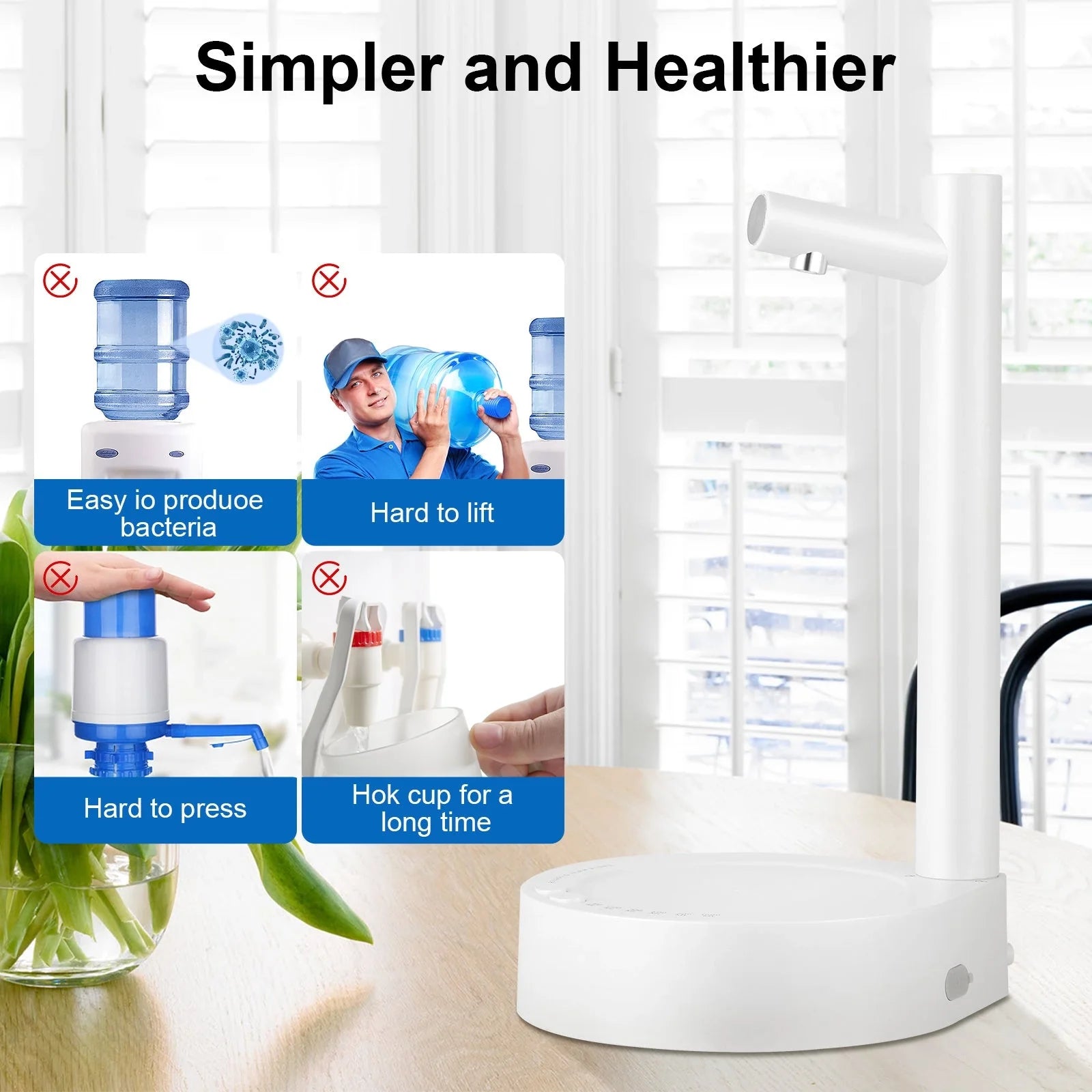 Desktop electric water pump with adjustable wireless water discharge in white