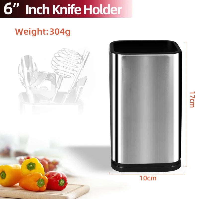 Stainless steel drainable knife and chopping board holder for kitchen organisation