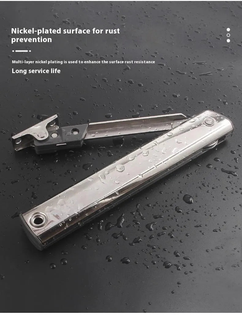 Cold rolled steel flap-up door support rod in natural stainless steel finish.