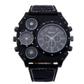Two Places Travel Time Watch casual mens with brown/black dial, luminous hands, PU strap