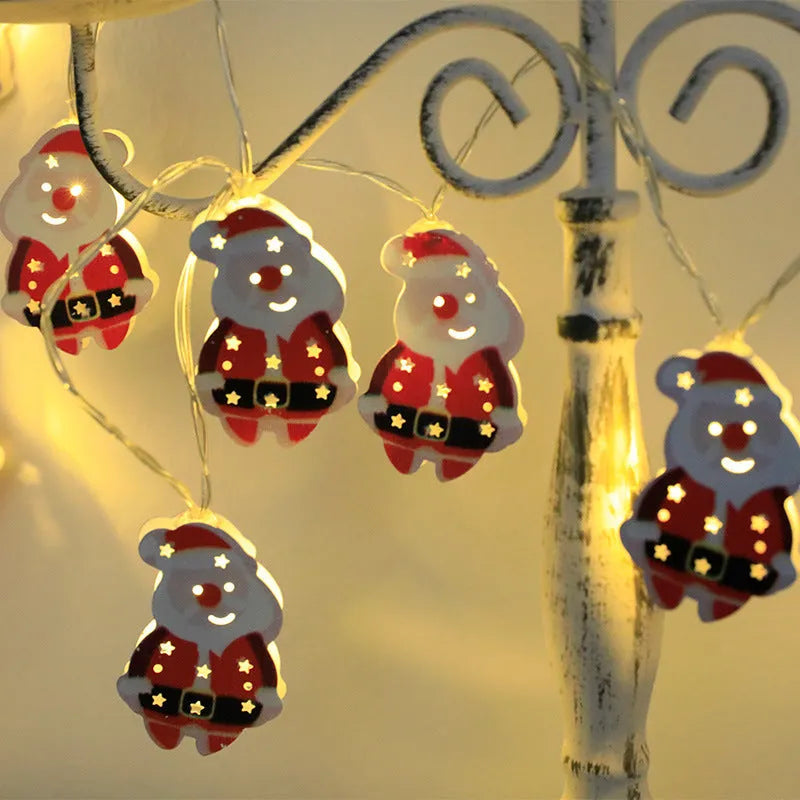 Christmas LED fairy light string with Santa Claus, Snowman, and Reindeer decorative ornaments
