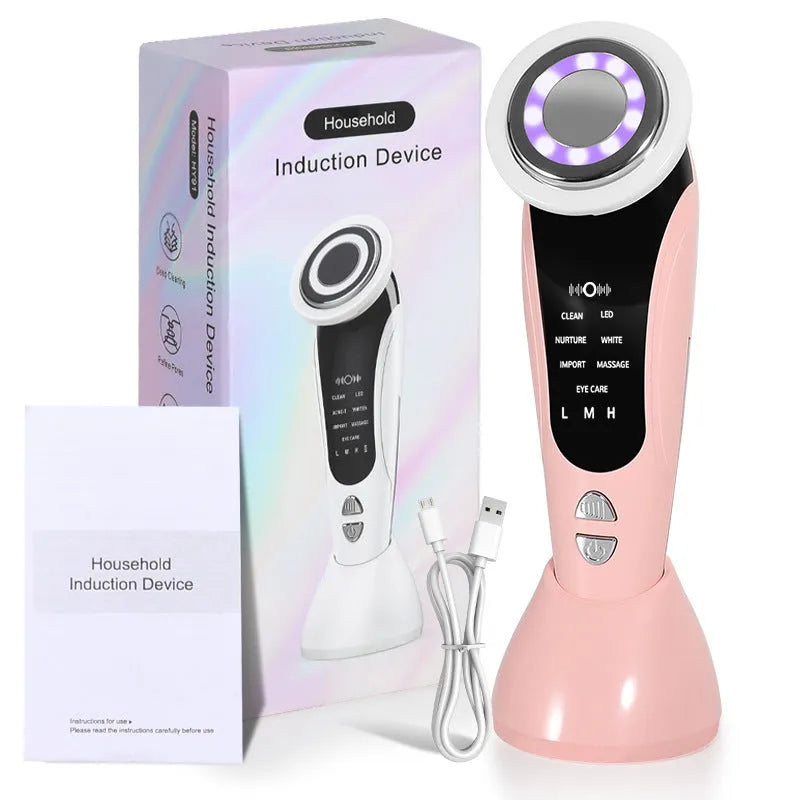 Red and blue light therapy face lifting instrument with EMS vibration, white colour, on a clean surface