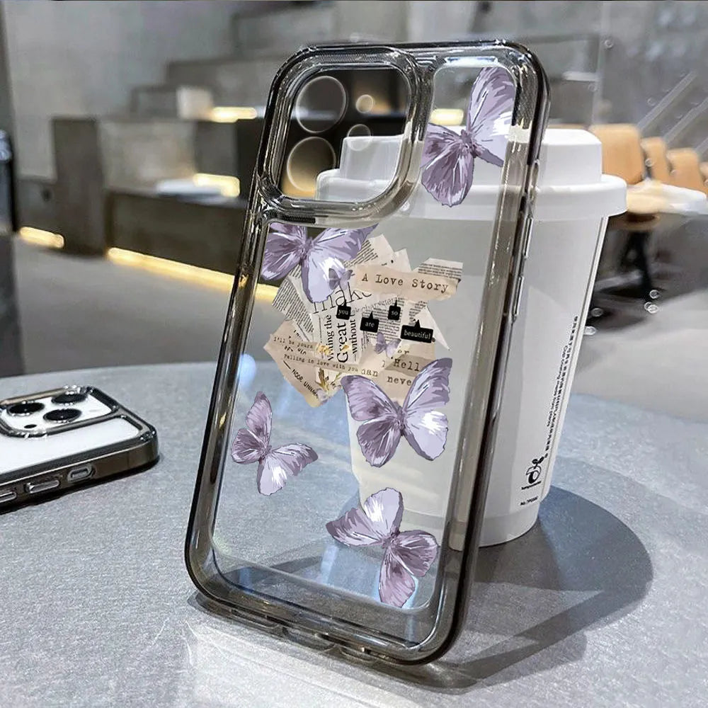 Ins style purple butterfly silicone phone case for iPhone - shockproof TPU anti-fingerprint black soft case