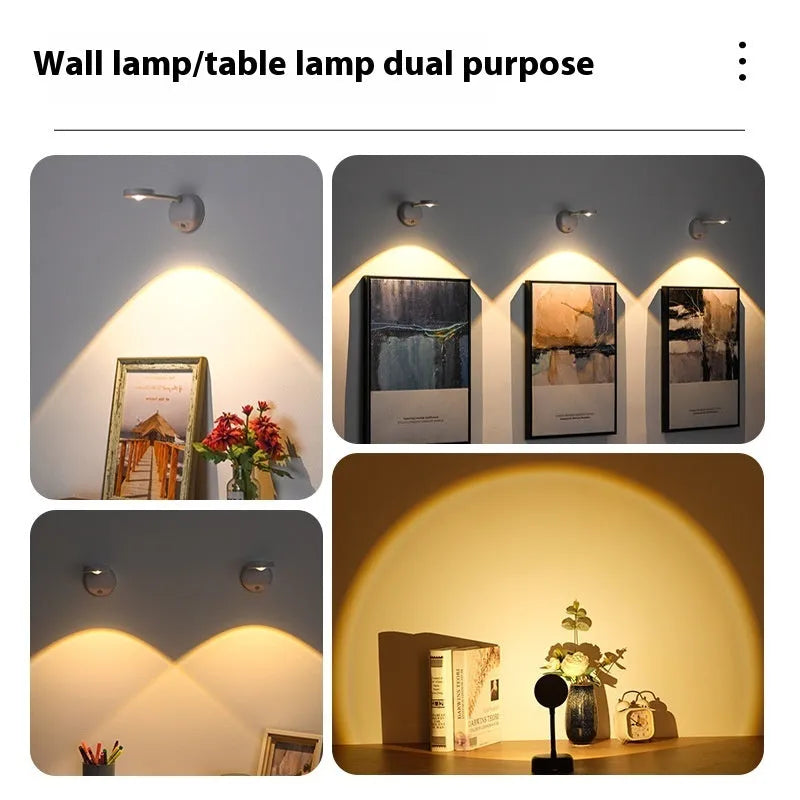 Modern geometric rechargeable wireless wall lamp in white with remote control on a grey wall.