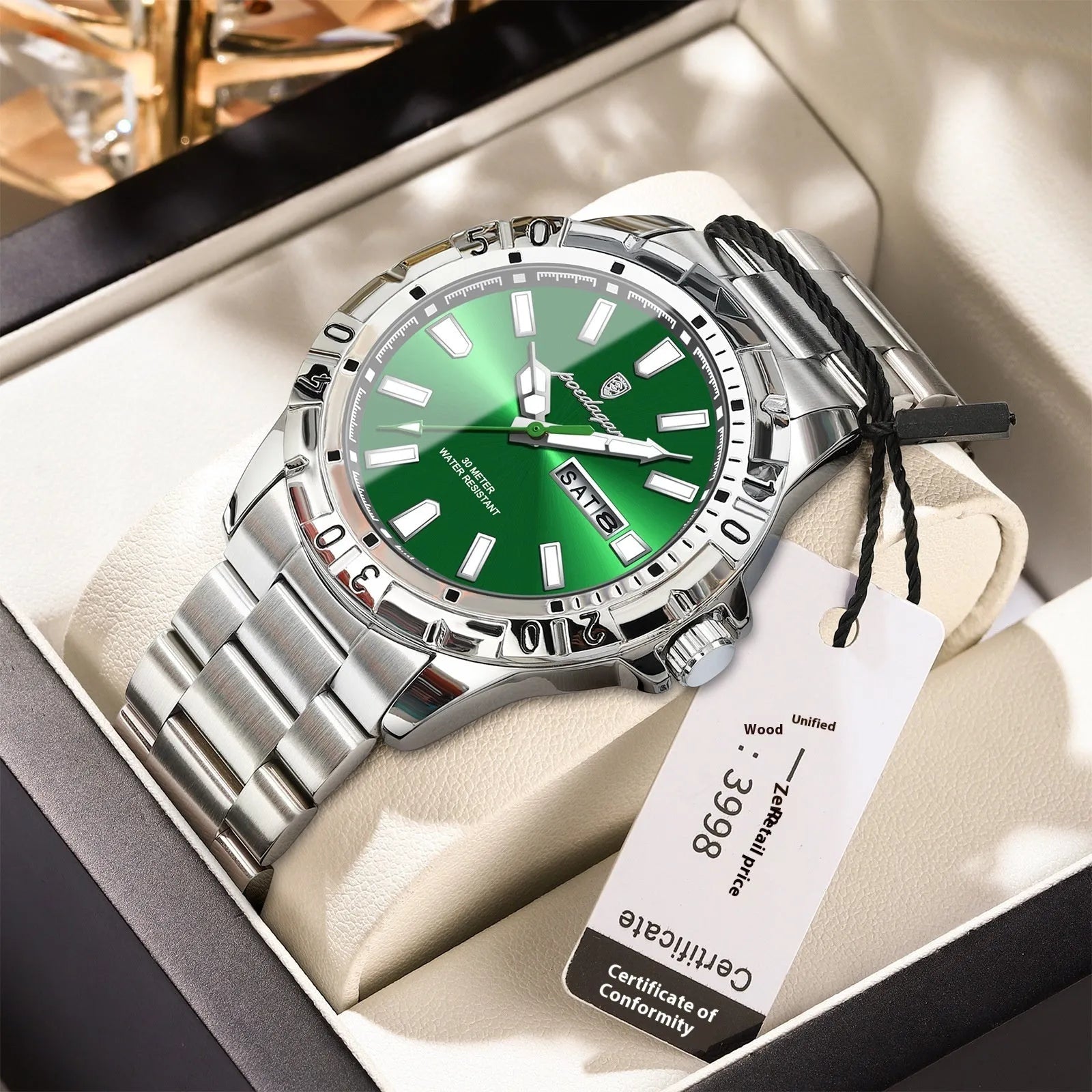 Swiss men's waterproof luminous watch with 6mm slim profile and steel band